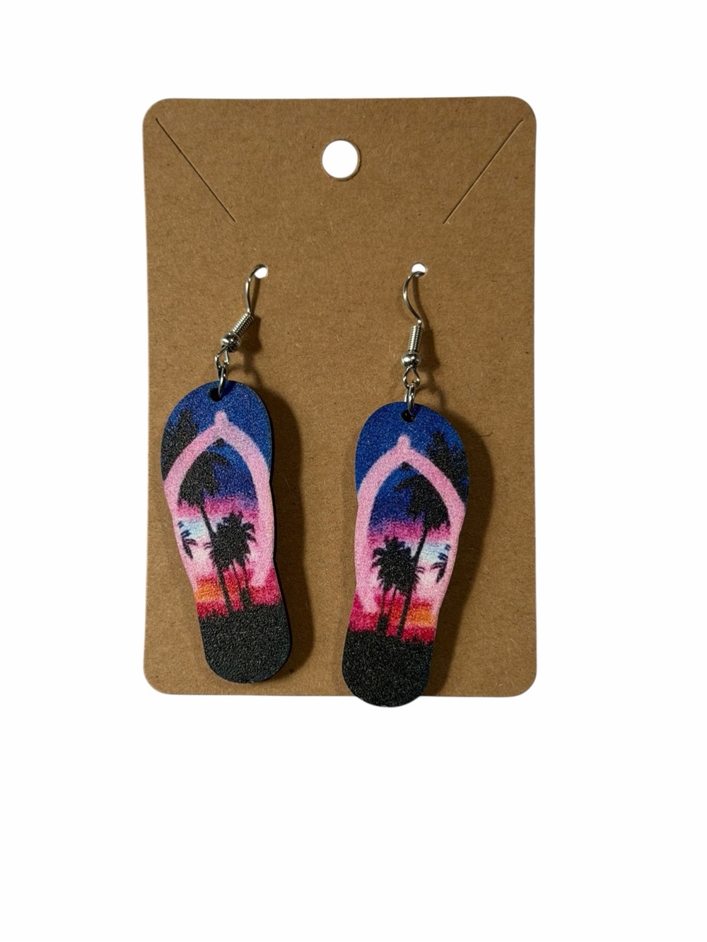 Tropical Sunset Flip-Flop Dangle Earrings - Pink & Blue